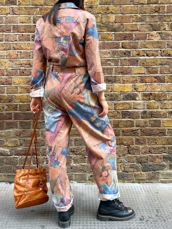 back view of late 1980s geometric jumpsuit