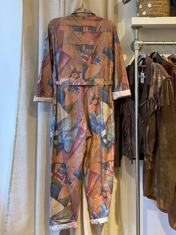 back view of late 1980s geometric jumpsuit