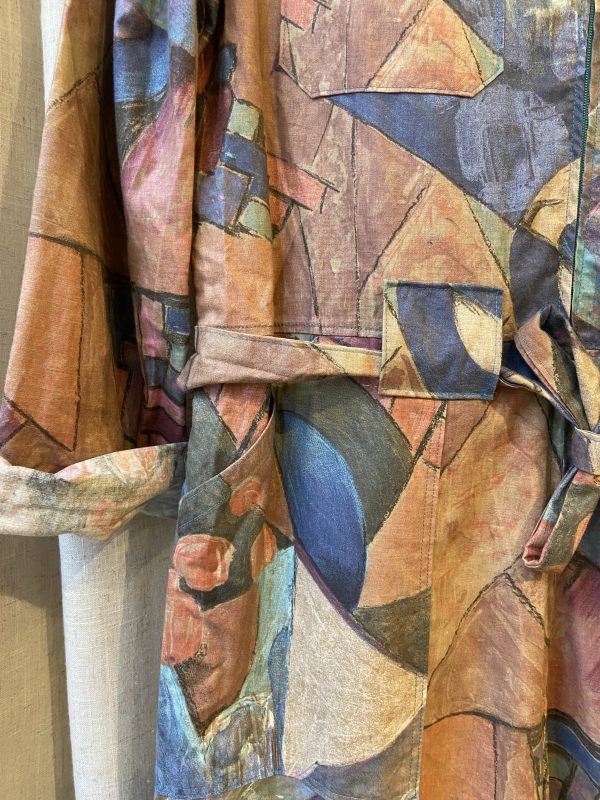 close-up of abstract geometric print on vintage jumpsuit