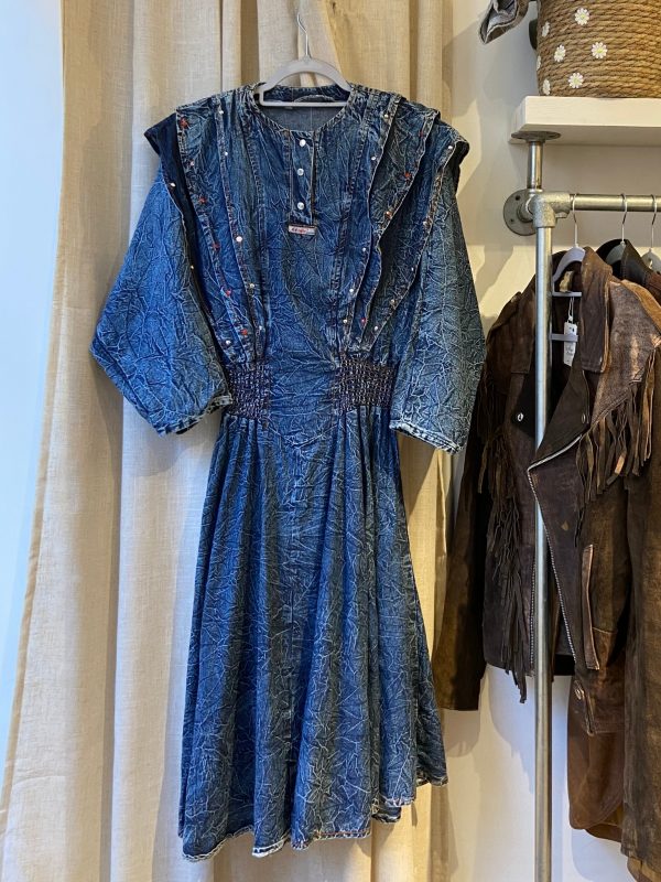 early 1980s crinkled denim dress front view
