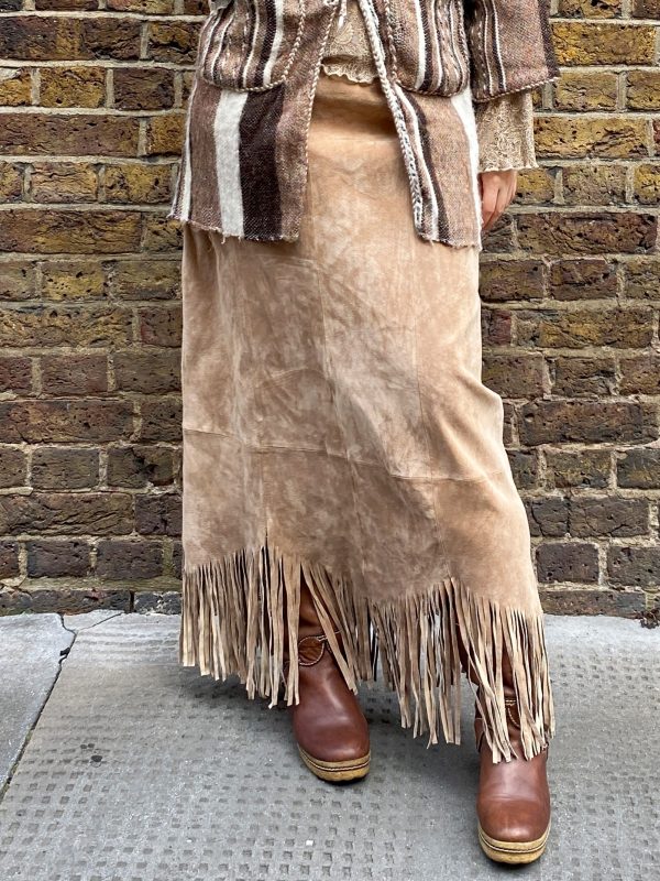 1990s Suede Fringe Skirt - Image 2