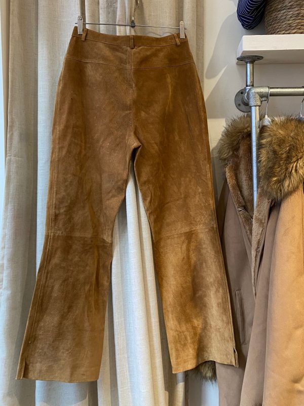 back of 1990s embroidered suede trousers with sequin florals and relaxed fit