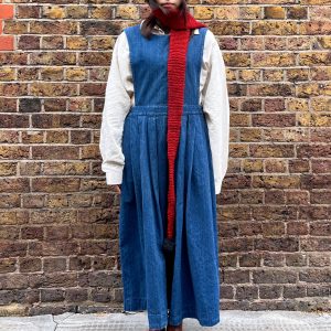 Vintage Laura Ashley pinafore worn by model