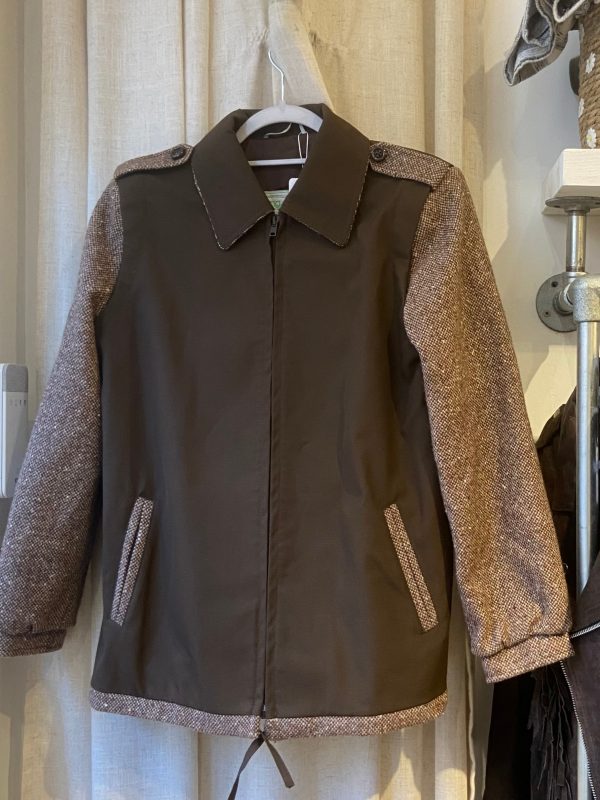 vintage 1970s jacket with wool sleeves and epaulettes