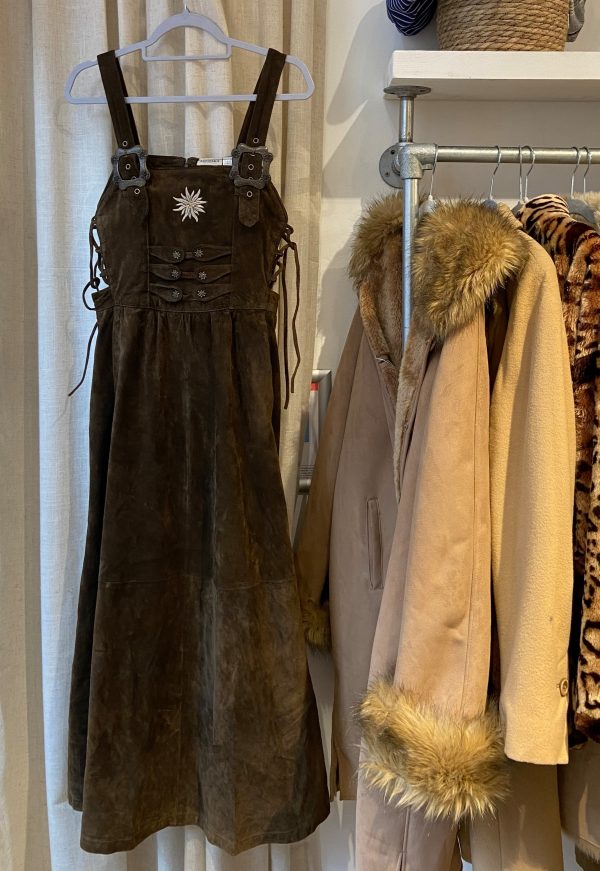 Full length view of 1980s Bavarian suede dress vintage garment
