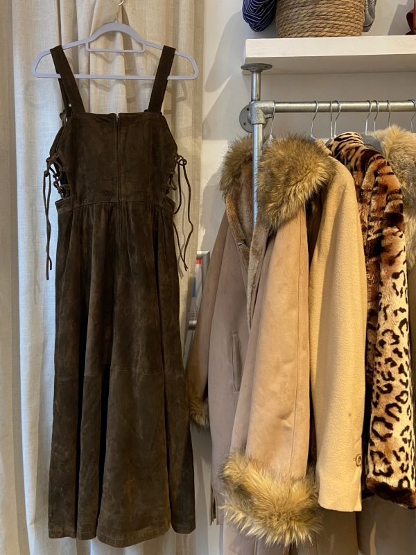 back of 1980s Bavarian suede dress vintage garment