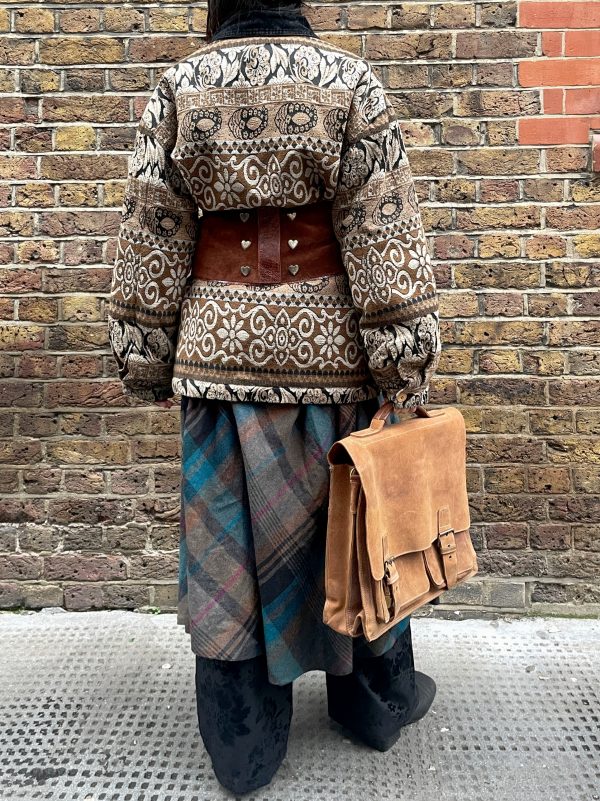 1980s woven tapestry jacket back view showing full pattern