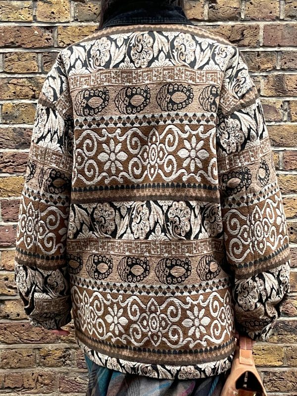 1980s woven tapestry jacket back view showing full pattern