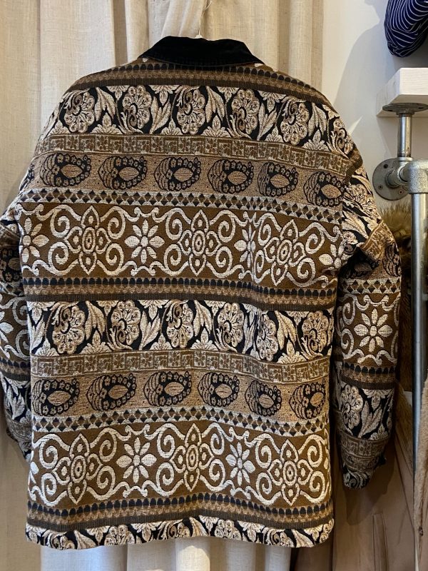 1980s woven tapestry jacket back view showing full pattern