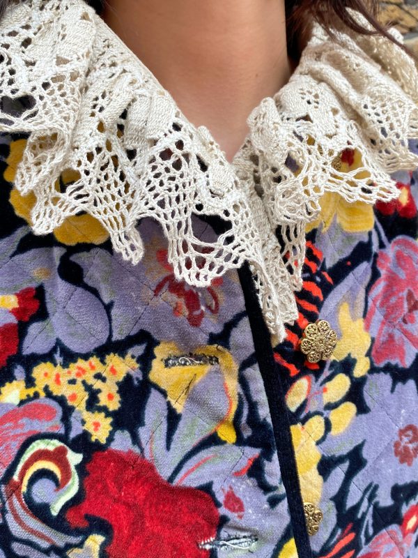 1980s vintage lace linen blouse with a floral jacket