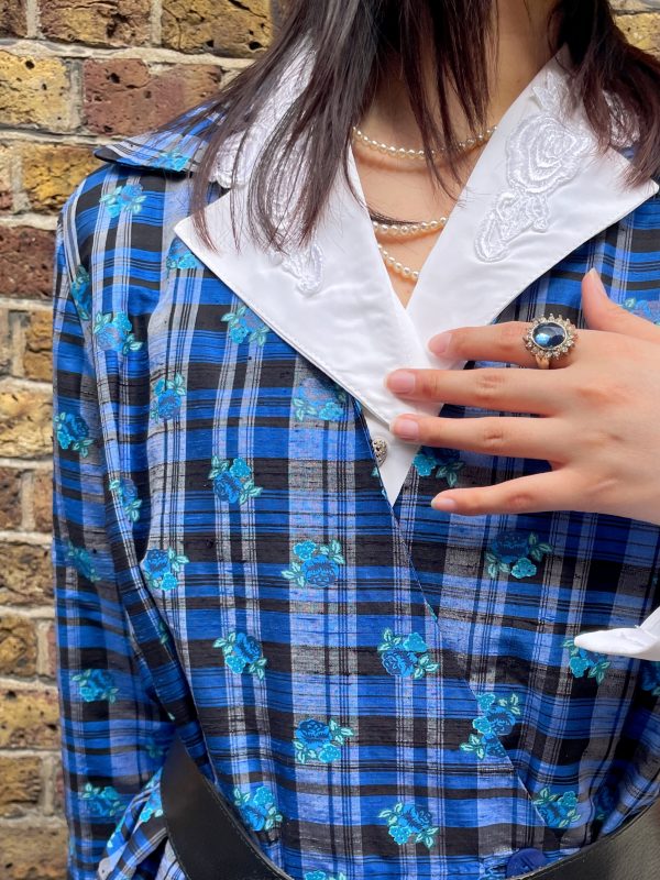 1980s dupion silk blouse with rose print