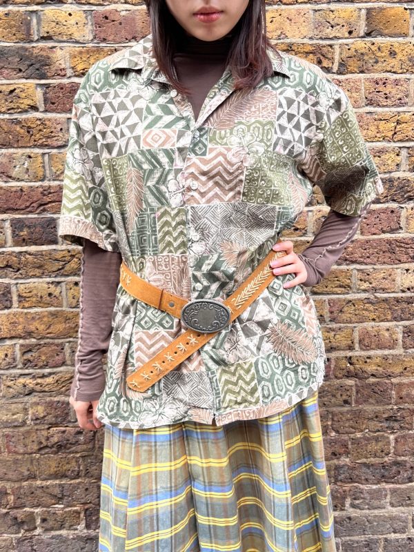 Unisex 1980s Hawaiian shirt styled oversized, worn by model for relaxed summer look
