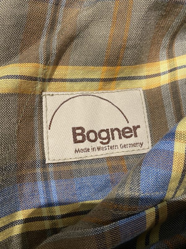 Bogner brand label on a 1970s wool-blend skirt, marked Made in Western Germany.