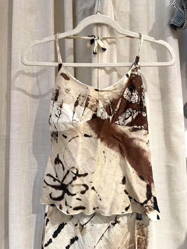 Top of early 2000s abstract linen two-piece set