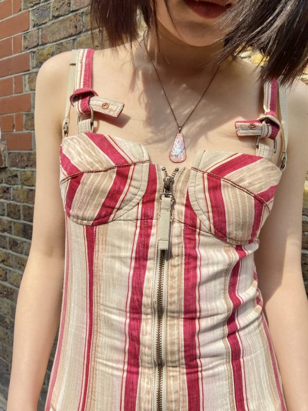Model wearing early 2000s Marithé François Girbaud dress front view Y2K denim