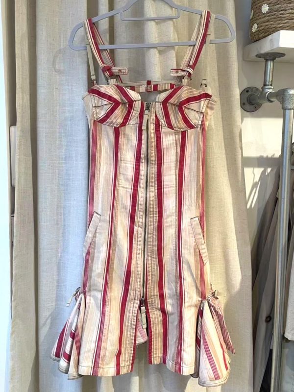 Front of Model wearing early 2000s Marithé François Girbaud dress Y2K denim dress