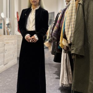 Late 1950s Lord & Taylor velvet jacket front view on model