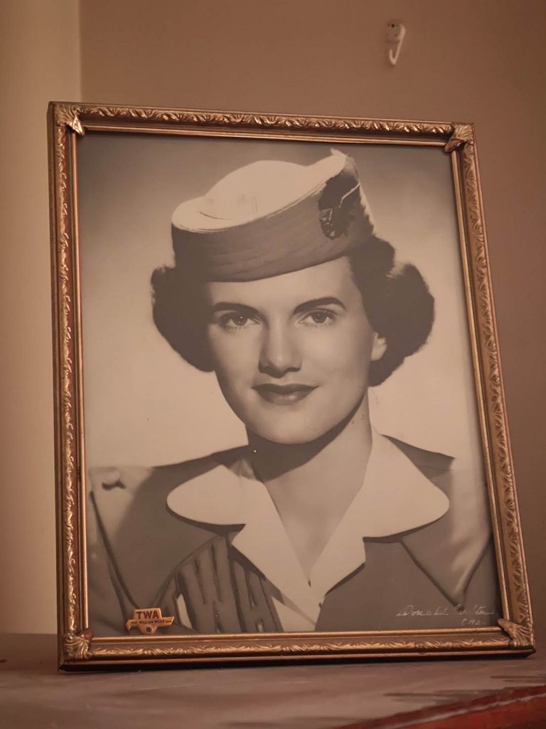 Framed TWA air hostess portrait of Doreen Willis Bailey from the 100-year-old ambassador wardrobe