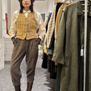 Model wearing 1960s wool tweed jodhpurs from Doreen’s wardrobe