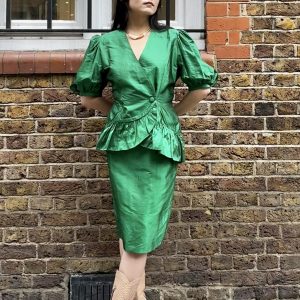 Home 6 - Gong Nong Bing Vintage 1980s Ariella emerald set with peplum top and pencil skirt